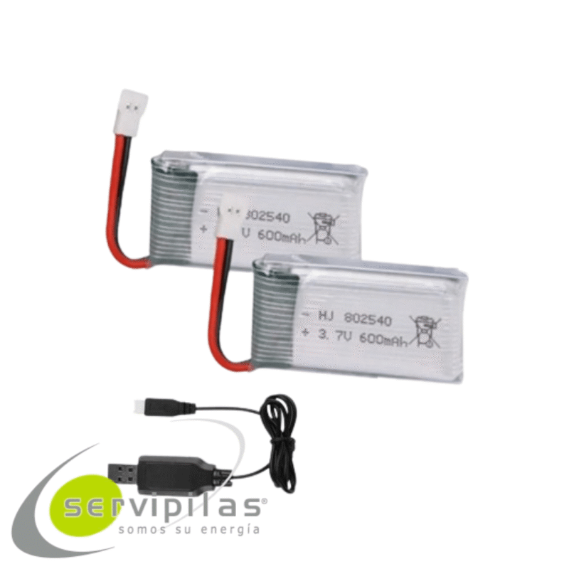 KIT DOS BATERÍAS PARA DRONE 852540 3.7V 600mAh Y CARGADOR