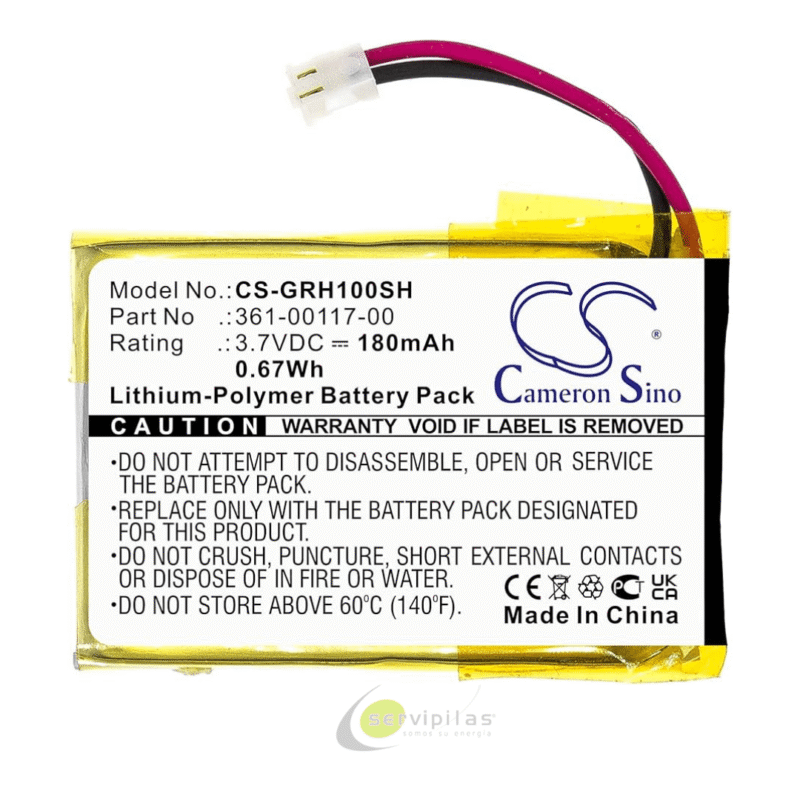 Batería de repuesto de 3.7V para Garmin Approach S10 Approach S20 Approach X40 Forerunner 35 PN 361-00117-00 180mAh