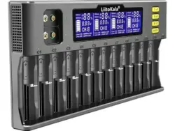 CARGADOR UNIVERSAL INTELIGENTE LIITOKALA 12 BAHIAS PANTALLA LCD RCR123