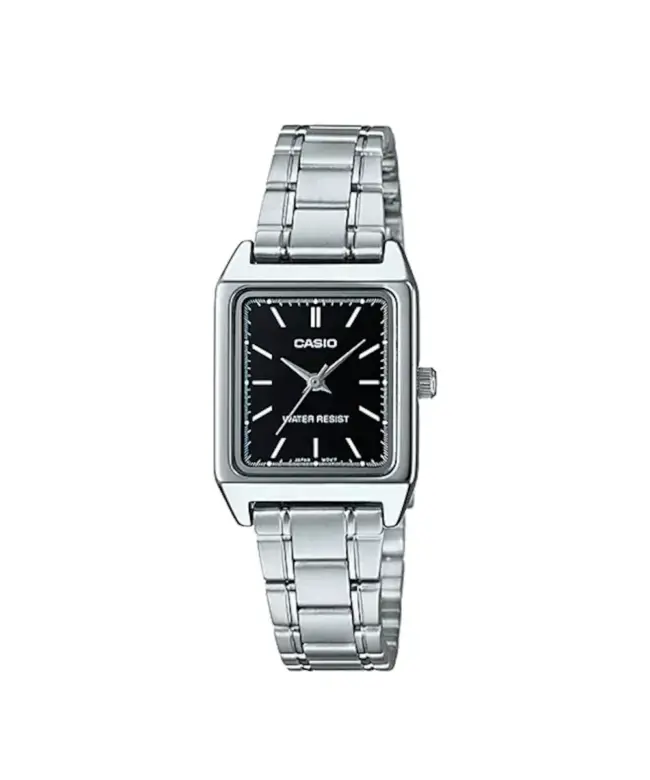 Reloj Casio pulso metálico plateado tablero negro cuadrado referencia LTP-V007D-1EUDF