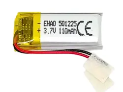 Batería LiPo 501225 de 3.7V y 110mAh, ideal para dispositivos electrónicos compactos, proyectos electrónicos y equipos miniatura.